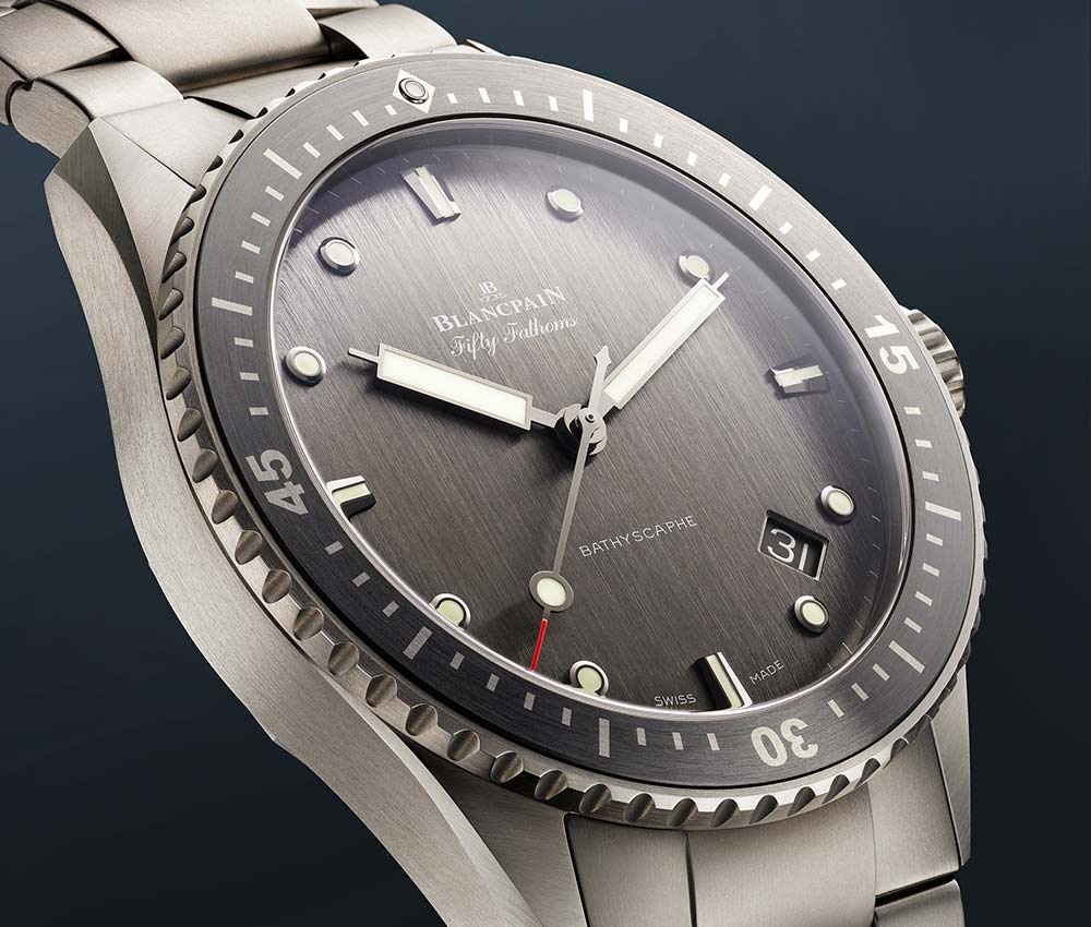 blancpain fifty fathoms bathyscaphe titanium closeup