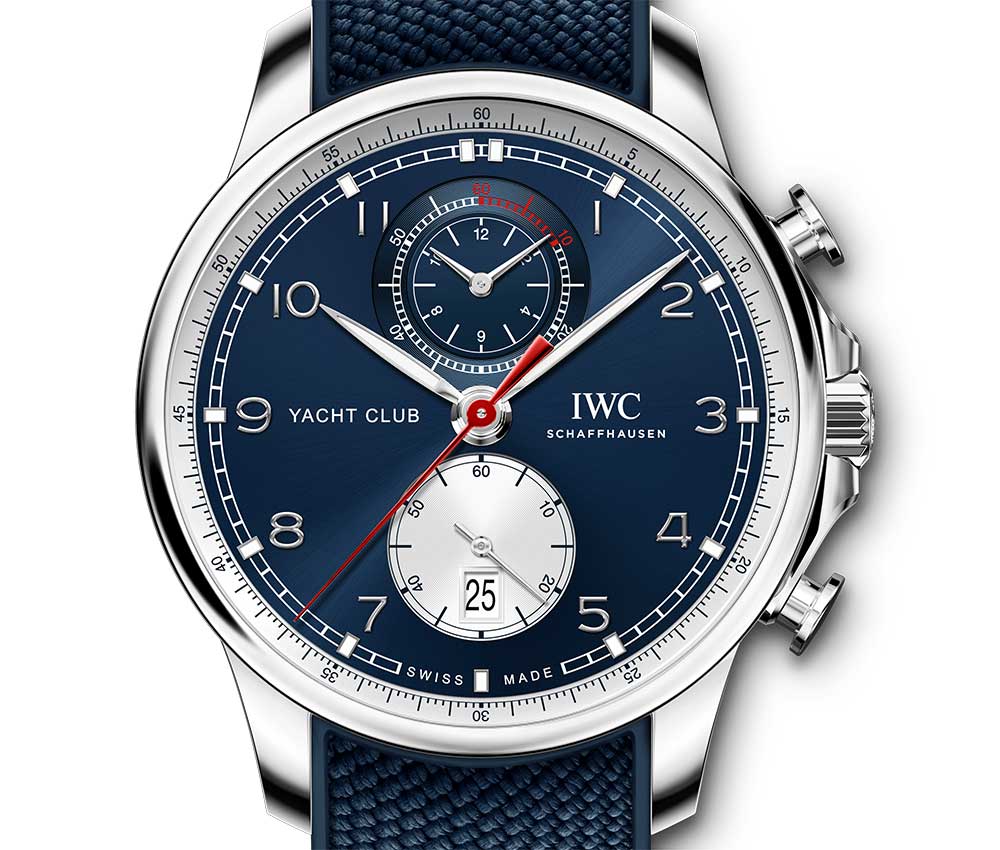 iwc portugieser yacht chrono orlebar dial closeup