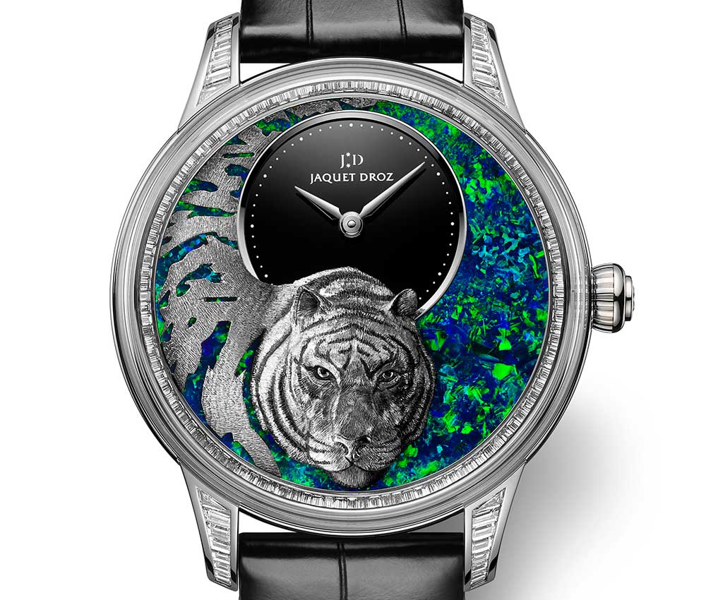 jaquet droz relief tiger closeup