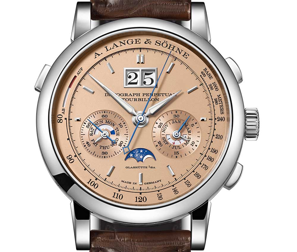 lange soehne datograph perpetual tourbillon closeup dial