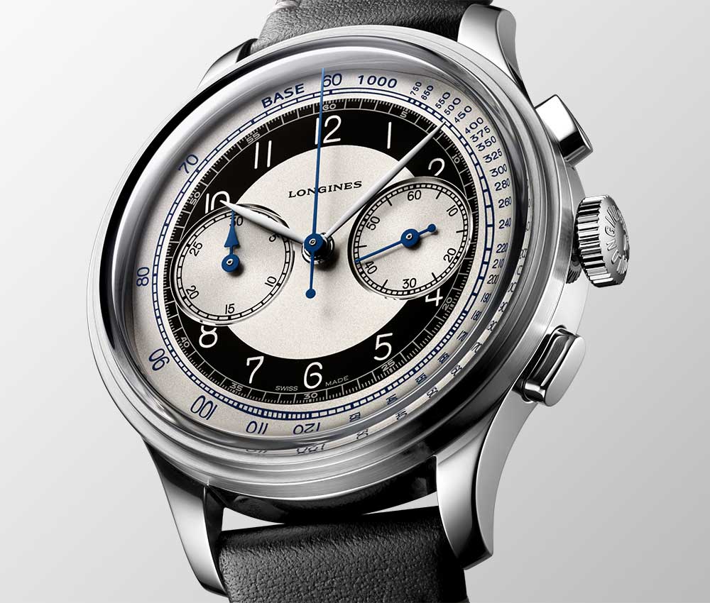 longines heritage classic tuxedo closeup