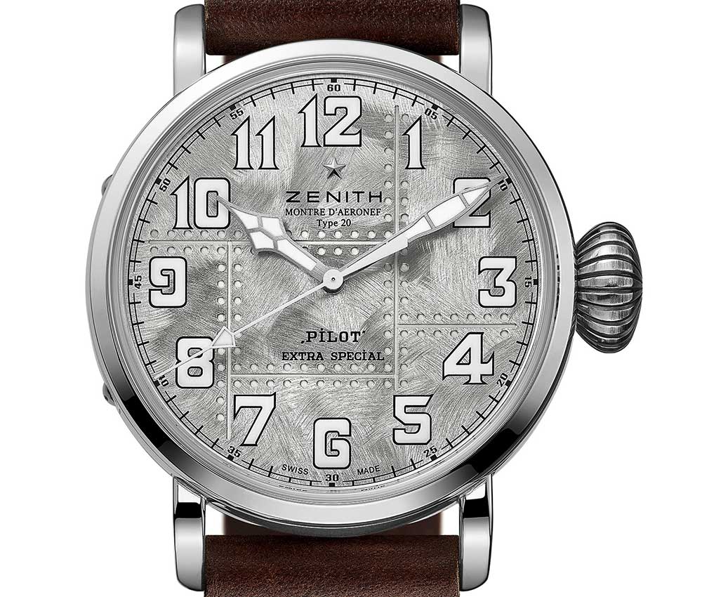 zenith pilot type 20 extra special silver closeup